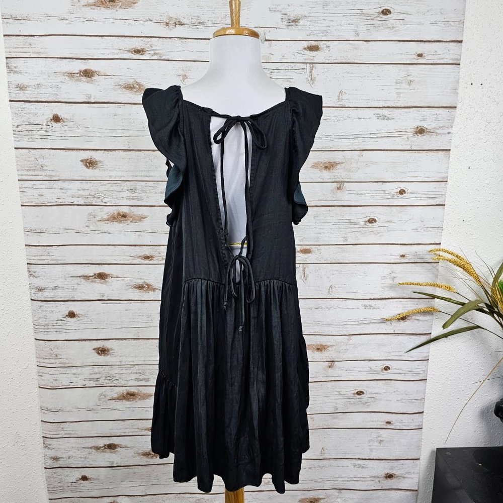 Intimately Free People Sz M Want Your Love Black Mini Dress Smocked Tie Back - Picture 5 of 11